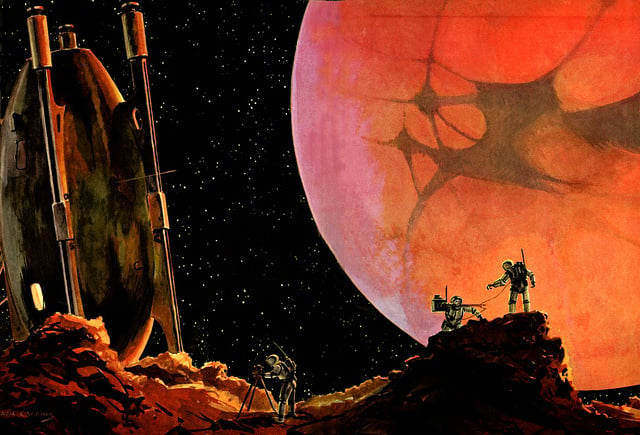 Вид на Марс с Фобоса. Иллюстрация Джека Коггинса (1951)