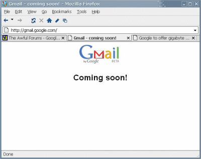 Вот как выглядела главная страница почты Gmail 31 марта 2004 года, перед самым запуском сервиса (Skizzers.org).