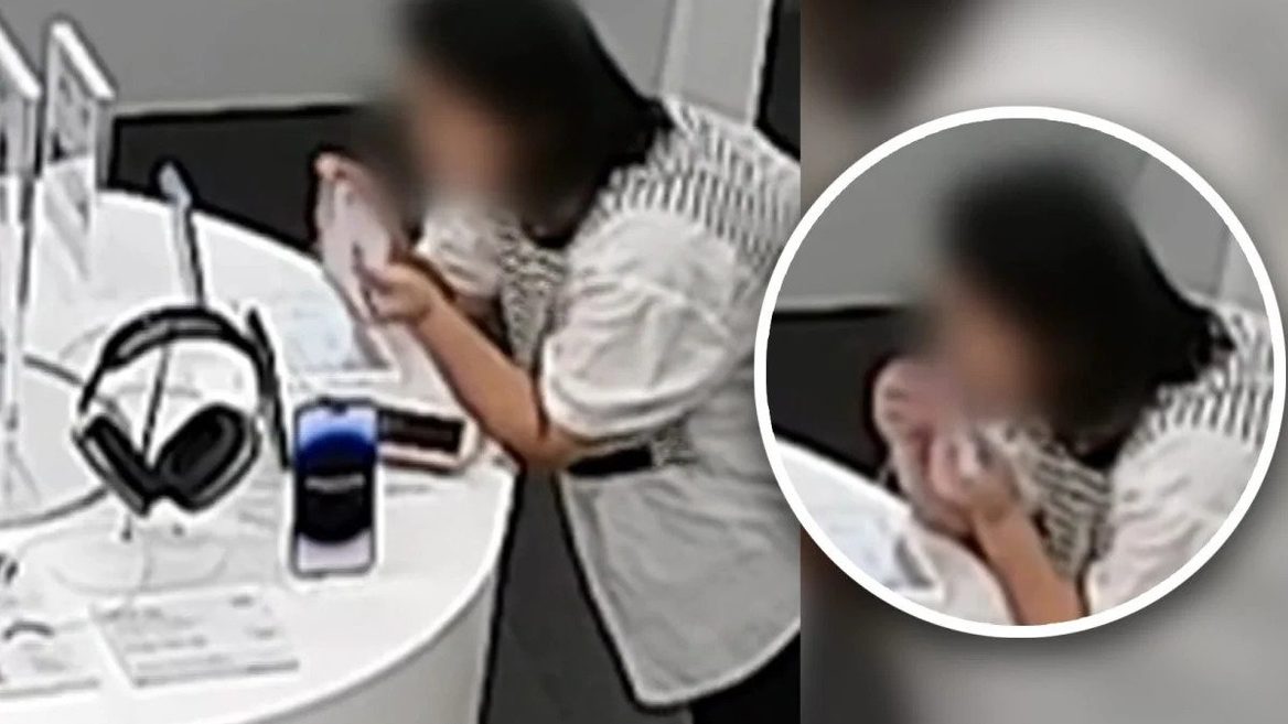 Китаянка перегрызла кабель демонстрационного айфона в магазине чтобы украсть