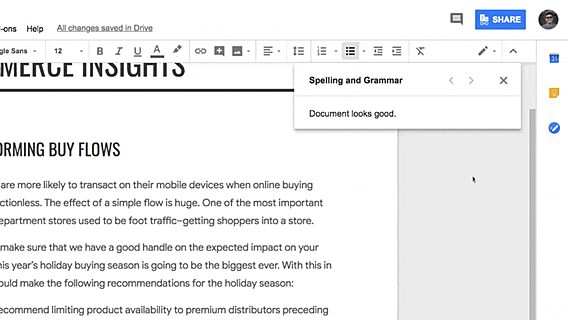 В Google Docs внедрили проверку правописания 