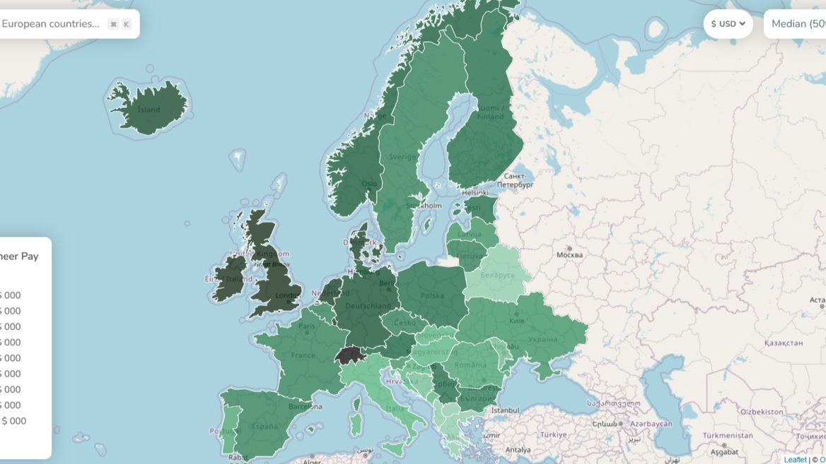 Появилась зарплатная карта по разработчикам в Европе (Беларусь там тоже есть)