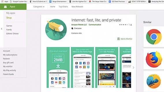 Amazon выпустила мобильный браузер и назвала его «Интернет» 