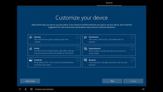 Windows 10 начнёт спрашивать при установке, как будет использоваться система