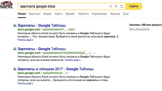 «Зарплаты» и «пароли». В поисковой выдаче «Яндекса» нашли новые документы Google Docs 