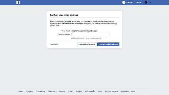Facebook запрашивает почтовые пароли у новых пользователей 