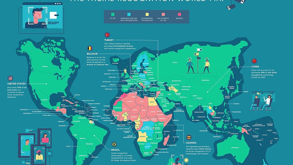 Мировая карта применения распознавания лиц