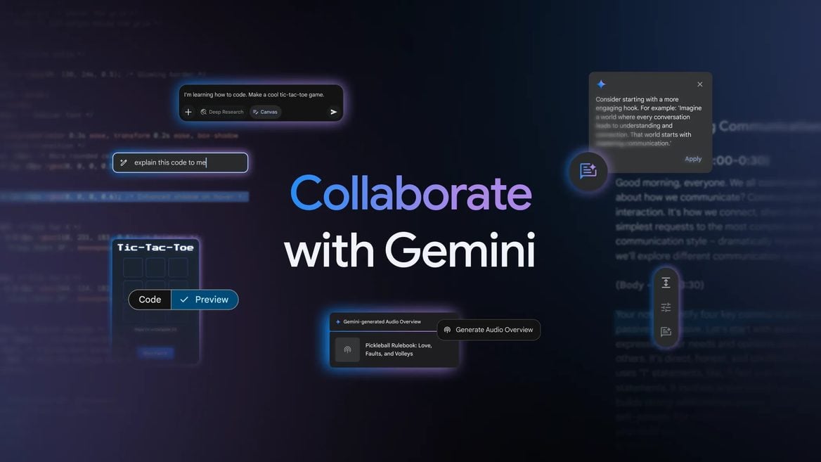 Google добавила функции «холста» и аудиообзора в Gemini